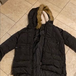 Down coat with fur hood